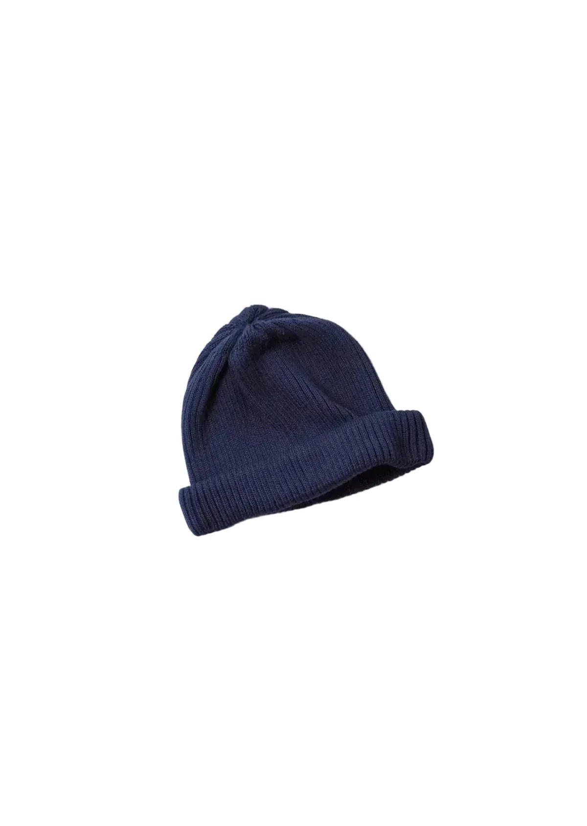 ROTOTO COTTON ROLL UP BEANIE with shallow design and rolled hem in blue.
