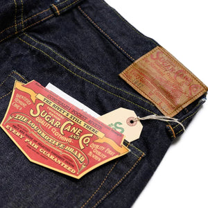 Sugar Cane 14.25oz vintage denim jeans with iron button and leather patch, made in Japan
