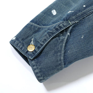 Sugar Cane 11oz blue denim work coat with vintage distressed finish and paint splatters
