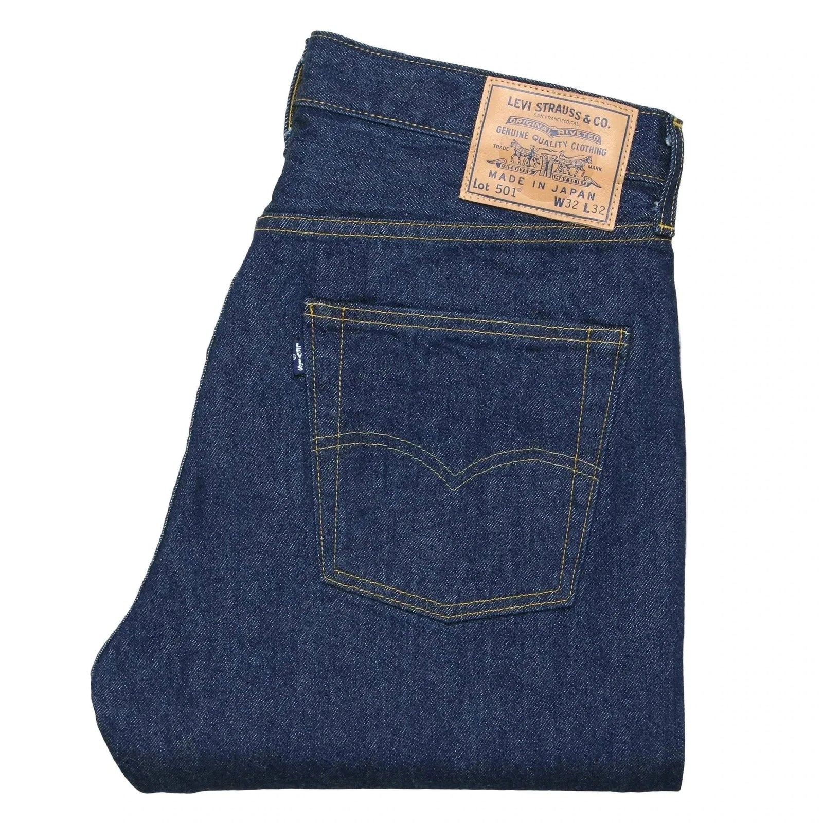 LEVI'S MADE IN JAPAN 1980's 501 dark rinse straight fit jeans crafted from premium Japanese selvedge denim