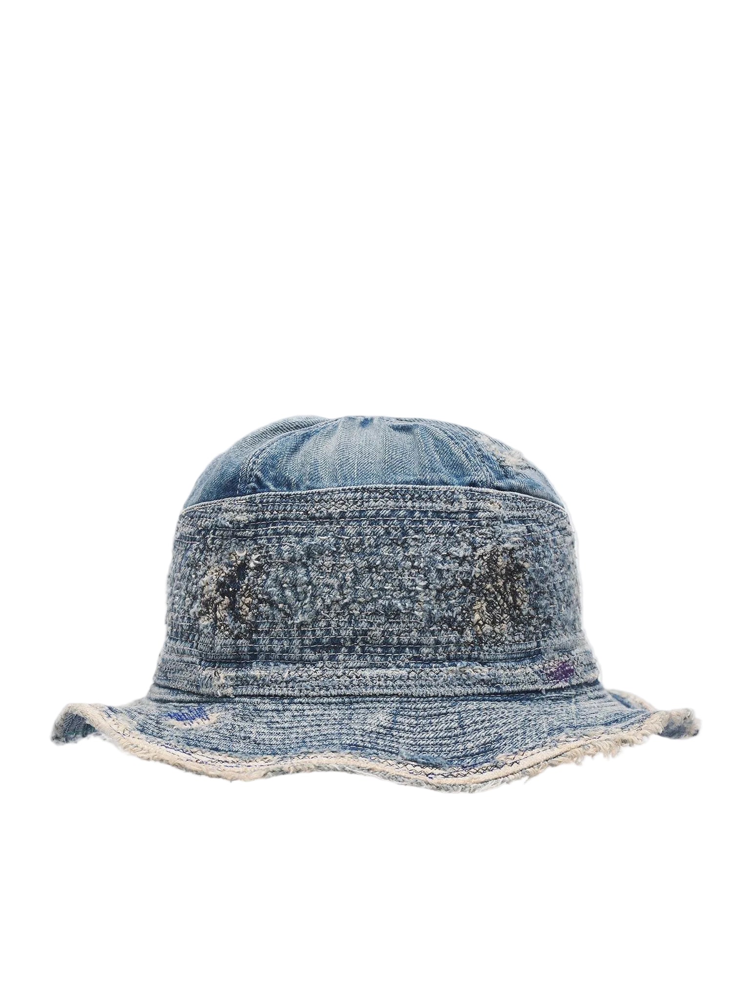 KAPITAL 11.5OZ denim Old Man and the Sea distressed remake hat with intricate stitching and vintage look