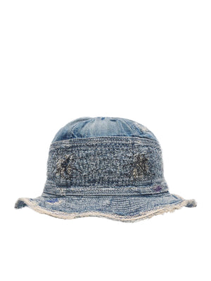 KAPITAL 11.5OZ denim Old Man and the Sea distressed remake hat with intricate stitching and vintage look
