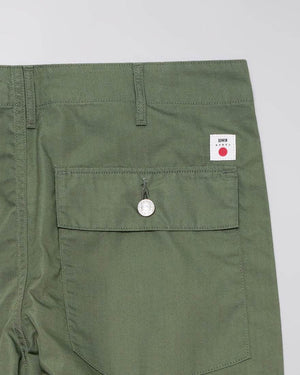 EDWIN Baker Pant in olive green with vintage wide fit and faded back satin fabric