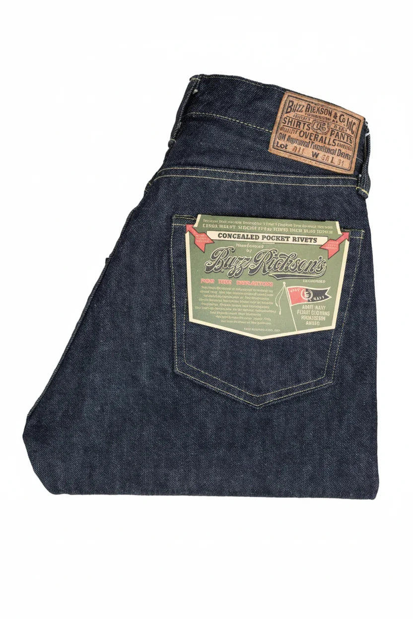 Buzz Rickson's BR43041 WWII blue denim waist overalls made from 13.6oz selvedge denim with vintage design