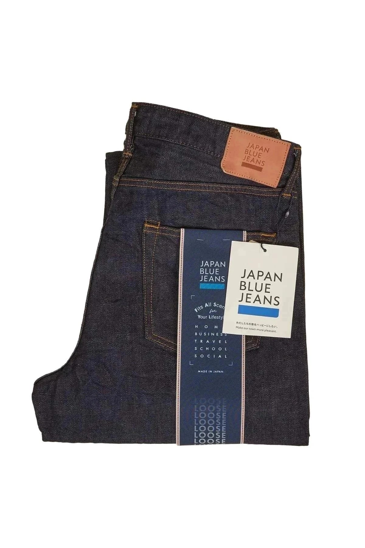 Japan Blue J501 Loose Fit Selvedge Denim jeans in 14.8oz fabric showing relaxed fit and selvedge details