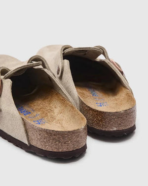 BIRKENSTOCK Boston Clog in taupe suede with cork footbed and anti-slip outsole