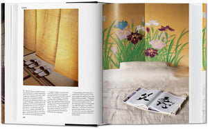 Open book featuring traditional Japanese architecture, including tatami flooring and sliding doors.