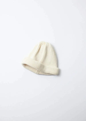 ROTOTO COTTON ROLL UP BEANIE, shallow design, elastic 2x2 ribs, rolled-up hem, 100% cotton, Japan-made.