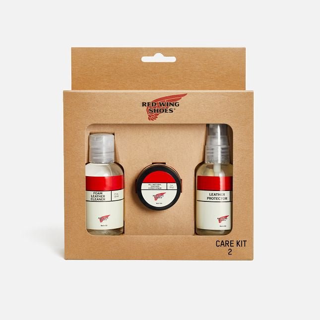 MINI CARE KIT for waterproof full-grain or nubuck leathers with cleaner, boot oil, and protector.