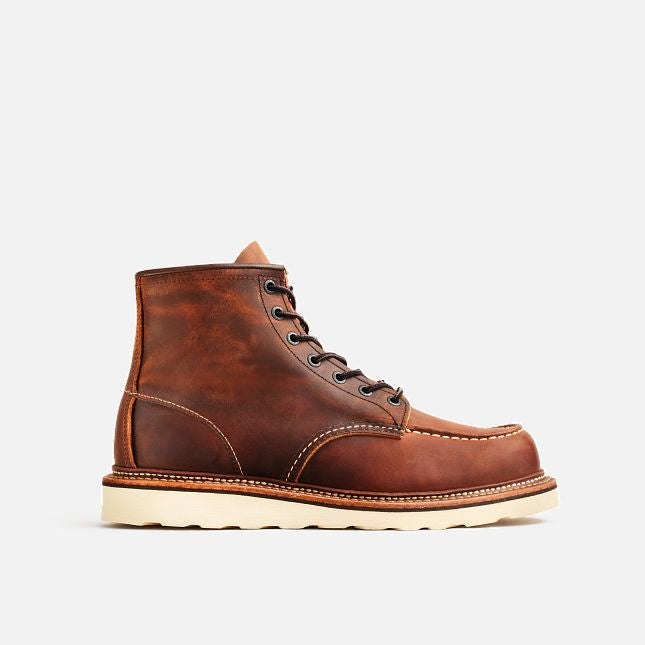 Red Wing Classic Moc men's 6-inch boot in copper rough and tough leather with moc toe and traction tread outsole