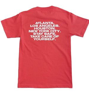 SOUL MODE SALMON T-SHIRT heavy weight cotton tee with white screen print text on back and ribbed collar